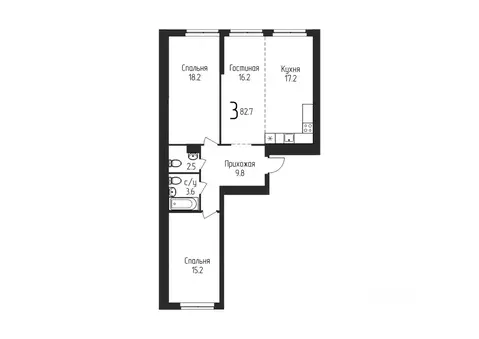 3-к кв. Башкортостан, Уфа ул. Бородинская, 19 (82.7 м)