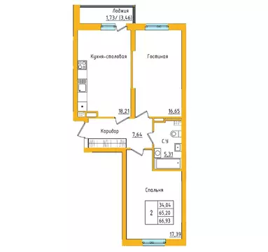 2-к кв. Башкортостан, Уфа ул. Валерия Лесунова, 22 (66.93 м)
