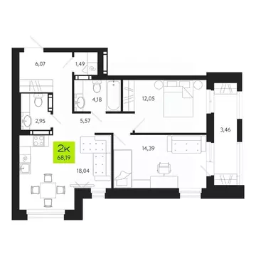 2-к кв. Томская область, Томск Уютный жилой квартал, ул. Маяковского, ...