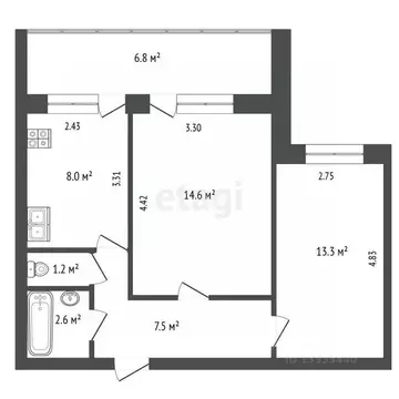 2-к кв. Тюменская область, Тюмень ул. Газовиков, 6 (47.2 м)