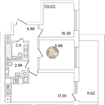 2-комнатная квартира: Санкт-Петербург, проспект Маршала Блюхера, 3к2 ...