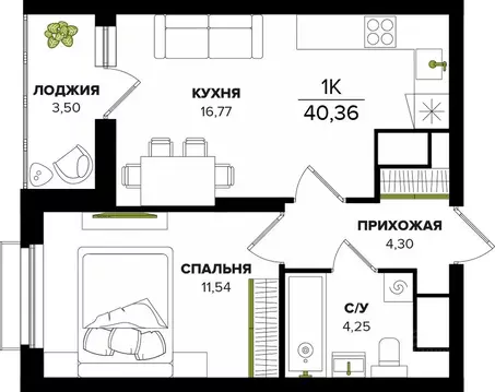 1-к кв. Тульская область, Тула ул. Академика Насоновой (40.36 м)