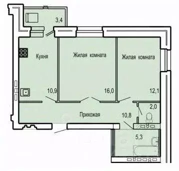 2-к кв. Орловская область, Орел ул. Родзевича-Белевича, 5 (59.2 м)