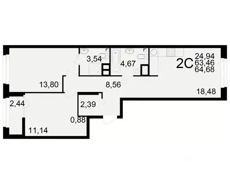 2-к кв. Рязанская область, Рязань Аура жилой комплекс (63.46 м)