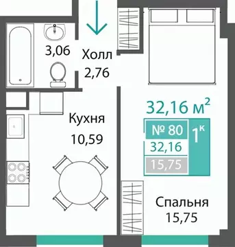 1-к кв. Крым, Симферопольский район, с. Мирное ПроПолис жилой комплекс ...