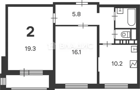 2-комнатная квартира: Москва, район Троицк, Кварцевая улица, 5к1 (59 ...