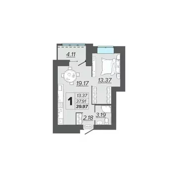 1-к кв. Брянская область, Брянск Архитектор жилой комплекс (39.97 м)