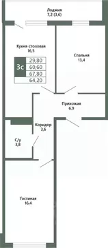 2-к кв. Кемеровская область, Кемерово 64-й мкр, Лучи жилой комплекс ...