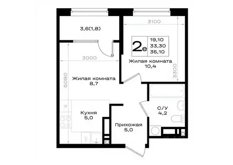 2-к кв. Ростовская область, Аксай 3-я линия, 1 (35.1 м)