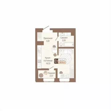 1-к кв. Тульская область, Тула Кулик жилой комплекс (27.62 м)