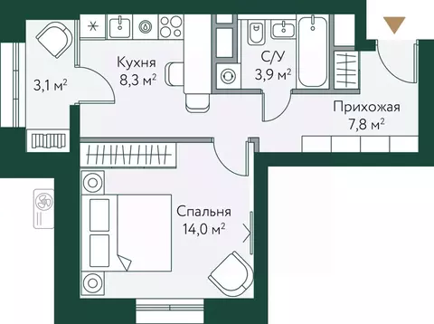 1-к кв. Волгоградская область, Волгоград Новосибирская ул., 74с1 (37.1 ...