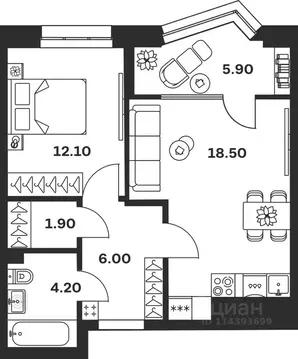 1-к кв. Тульская область, Тула ул. Михеева, 9А (48.6 м)