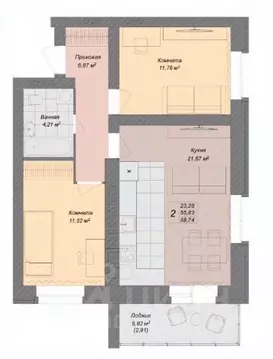 2-к кв. Ярославская область, Ярославль ул. Бурмакинская, 7 (58.74 м)
