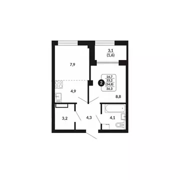 2-к кв. Кировская область, Киров Хлебозаводской проезд, 2 (34.8 м)