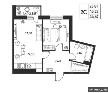 2-к кв. Пермский край, Пермь Пермская ул., 2 (43.0 м)