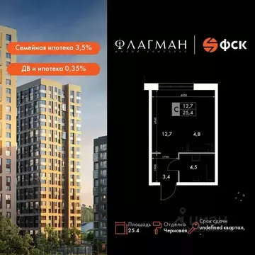 1-к кв. Приморский край, Владивосток Флагман жилой комплекс (25.4 м)