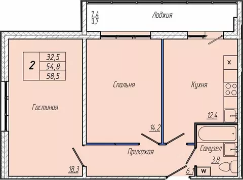 2-к кв. Кемеровская область, Кемерово просп. Притомский, 30Б (58.5 м)