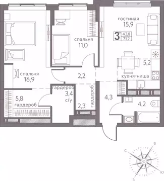 Студия Пермский край, Пермь ул. Серебристая, 3А (71.2 м)