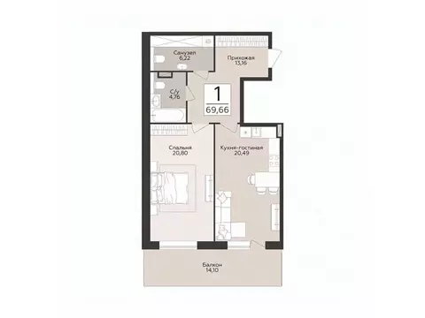 1-к кв. Воронежская область, Воронеж Эклипс жилой комплекс (69.66 м)