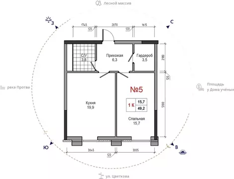 1-к кв. Калужская область, Обнинск ул. Усачева (49.2 м)