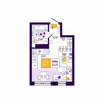 Студия Тульская область, Тула Все и Сразу жилой комплекс (25.29 м)