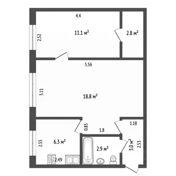 2-к кв. Томская область, Северск ул. Ленина, 74 (44.9 м)