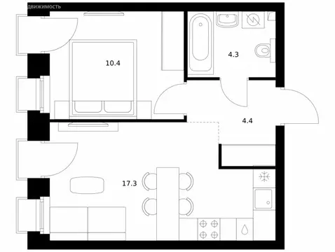 1-комнатная квартира: Казань, ЖК Сиберово, 3 (36.4 м)