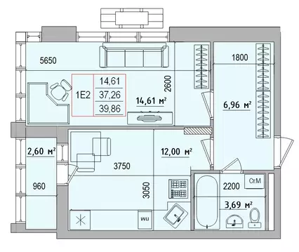 1-к кв. Белгородская область, Белгород Славянская ул. (39.86 м)