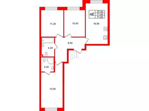 3-к кв. Санкт-Петербург Партизанская ул., 5 (71.6 м)