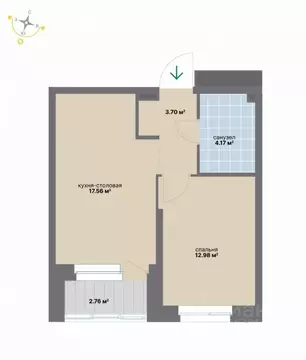 1-к кв. Свердловская область, Екатеринбург ул. Студенческая, 16 (41.17 ...