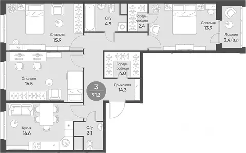 3-к кв. Новосибирская область, Кольцово рп Счастье в Кольцово жилой ...