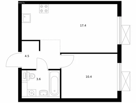 1-комнатная квартира: посёлок городского типа Боброво, ЖК Восточное ...