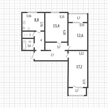 3-комнатная квартира: Белгород, Вокзальная улица, 28 (74.4 м)