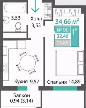 1-к кв. Крым, Симферопольский район, с. Мирное ПроПолис жилой комплекс ...