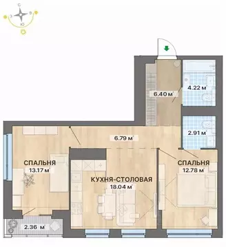 2-к кв. Свердловская область, Екатеринбург пер. Ударников, 33 (66.67 ...