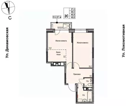 2-к кв. Удмуртия, Ижевск Локомотивная ул., 2 (46.8 м)