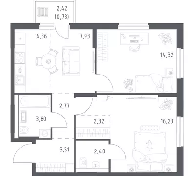 2-к кв. Башкортостан, Уфа ул. Минигали Губайдуллина, 8к9 (60.45 м)