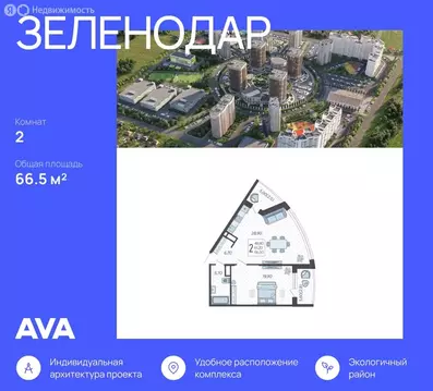 2-комнатная квартира: Краснодар, жилой комплекс Зеленодар, улица ...