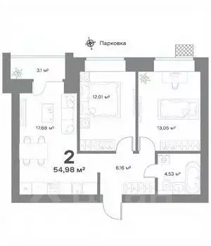 2-к кв. Нижегородская область, Выкса  (54.98 м)