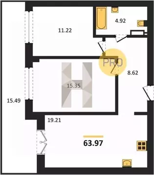 2-к кв. Калининградская область, Гурьевск Включи жилой комплекс (63.97 ...