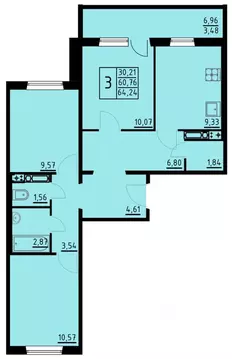 3-к кв. Пермский край, Пермь ул. Танцорова, 96 (64.24 м)