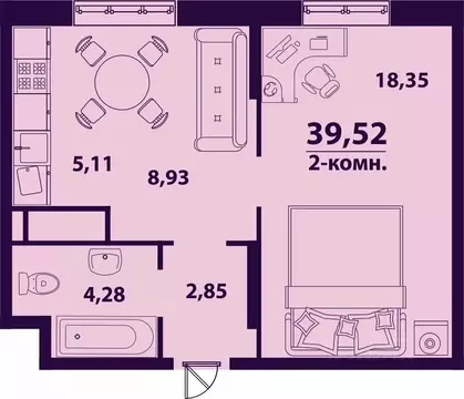 2-к кв. Ульяновская область, Ульяновск ул. Врача Михайлова (39.52 м)