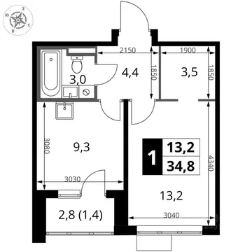1-к кв. Московская область, Ленинский городской округ, д. Сапроново ...