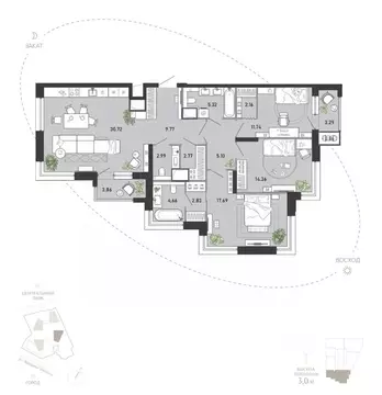 3-к кв. Тульская область, Тула Премьер Парк жилой комплекс (118.12 м)