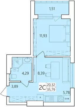 2-к кв. Башкортостан, Уфа Затон жилрайон, Волна жилой комплекс (35.79 ...