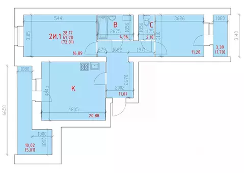2-к кв. Вологодская область, Череповец 109-й мкр,  (73.91 м)