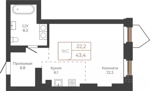 1-к кв. Алтайский край, Барнаул пл. Баварина, 8к1 (43.0 м)