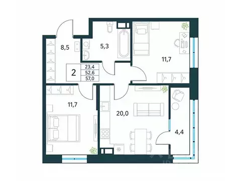 2-к кв. Забайкальский край, Чита Хороший мкр,  (57.0 м)