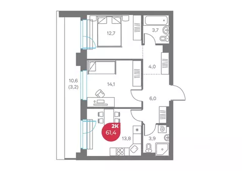 2-к кв. Пермский край, Пермь Советская ул., 16 (61.4 м)