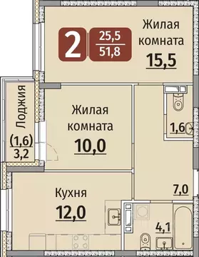 2-к кв. Чувашия, Чебоксары ул. Энергетиков, поз8 (53.4 м)